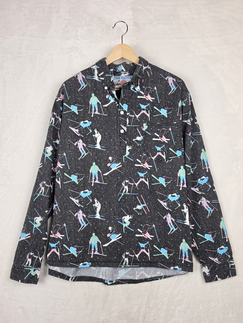 Chubbies The Nutter Mens L Ski Print Popover Shirt Retro 1/4 Button Cotton